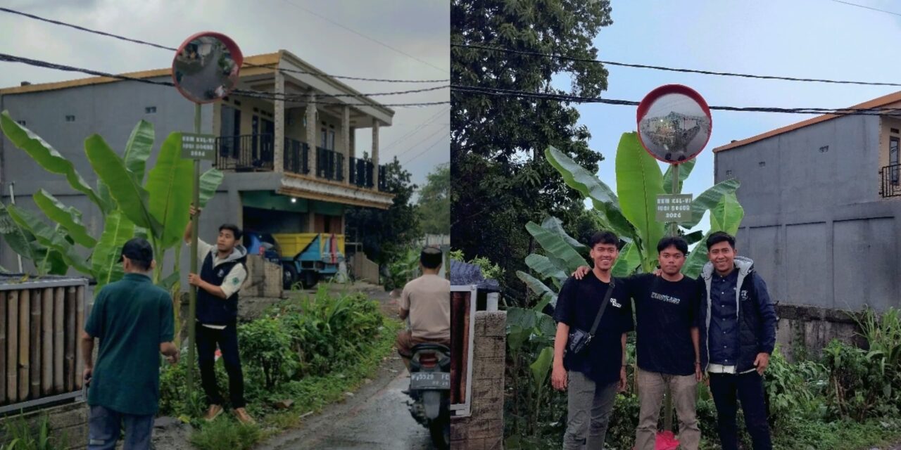 “Mahasiswa KKM IUQI Bogor Kelompok VI Desa Sukaresmi melakukan Pemasangan Kaca Cembung di Pertigaan Kampung Laladon Desa Tamansari”